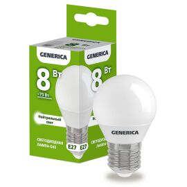 Лампа светодиодная G45 шар 8Вт 230В 4000К E27 GENERICA