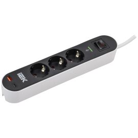 Фильтр сетевой СФ-03К 16А USB A+C 20Вт 3м 3х1,5мм2 черный IEK