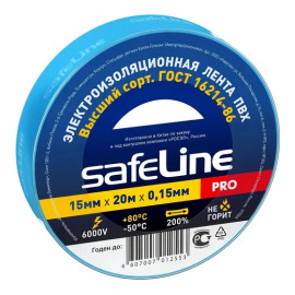 Изолента 0,15х15мм, 20м, синяя, Safeline 9365