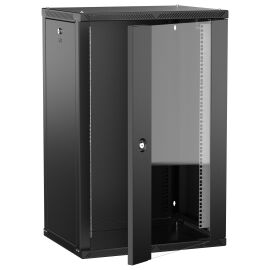 Шкаф настенный 19", 18U, 600х450мм, стекл. дверь, черный, LINEA W, ITK LWR5-18U64-GF-2
