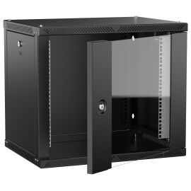 Шкаф настенный 19", 9U, 600х450мм, стекл. дверь, черный, LINEA W, ITK LWR5-09U64-GF-2