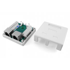 Розетка настенная 2 порта RJ45, FTP, кат.5e, Dual IDC, Hyperline SB1-2-8P8C-C5e-SH-WH