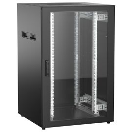 Шкаф напольный 19", 24U, 800х800мм, стекл.перед.дверь, зад.металл, черный, UNITBOX N, ITK UBN05-24U88-GM