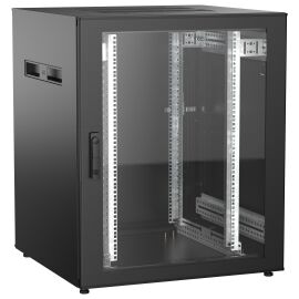 Шкаф напольный 19", 18U, 800х800мм, стекл.перед.дверь, зад.металл, черный, UNITBOX N, ITK UBN05-18U88-GM