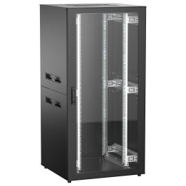 Шкаф напольный 19", 33U, 800х800мм, стекл.перед.дверь, зад.металл, черный, UNITBOX N, ITK UBN05-33U88-GM