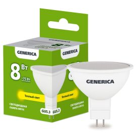 Лампа светодиодная MR16 софит 8Вт 230В 3000К GU5.3 GENERICA