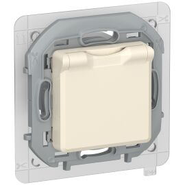 IEKINSPIRIA Розетка 1-местная с заземлением с защитными шторками и крышкой 16А IP44 6737411 слоновая