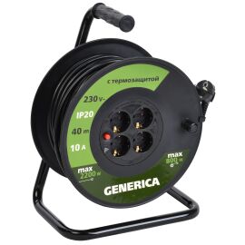 Катушка УК40 с термозащитой 4 места 2P+PE/40м 3х1,0мм2 GENERICA