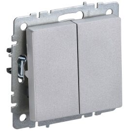 BRITE Выключатель 2-клавишный проходной 10А безвинтовое крепление ВС11-2-6-БрА алюминий IEK