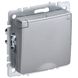 BRITE Розетка 1-местная с заземлением с защитными шторками и крышкой 16А IP20 РСбш10-3-БрА алюминий 