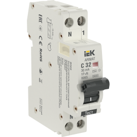 Выключатель автоматический B06S 1P+NP C32 30мА тип A, IEK AR-B06S-1N-C32A030