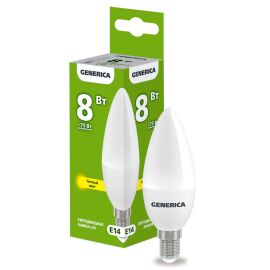 Лампа светодиодная C35 свеча 8Вт 230В 3000К E14 GENERICA