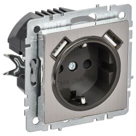 BRITE Розетка 1-местная с заземлением с защитными шторками 16А с USB A+A 5В 2,1А РЮш10-1-БрГН металл