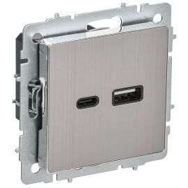 BRITE Розетка USB A+C 18Вт РЮ11-1-БрГН металл хром/никель IEK