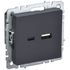 BRITE Розетка USB A+C 18Вт РЮ11-1-БрГ графит IEK