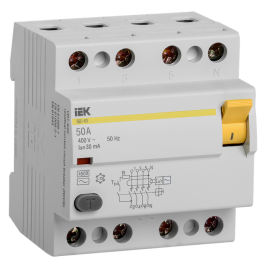 Выключатель дифференциальный ВД1-63 4Р 50А 30мА, IEK MDV10-4-050-030