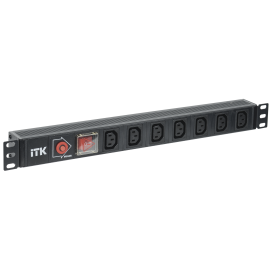 Блок розеток 19", 1U, 7 гнезд, вход C14, 10A, черный, без кабеля, ITK PH13-7C133