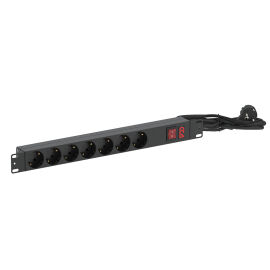 Блок розеток 19", 1U, 7 гнезд (Schuko), 16А, с LED выкл., черный, кабель 1,8м, ССД 130411-02072