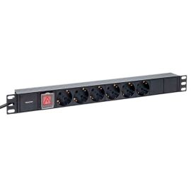 Блок розеток 19", 1U, 6 гнезд (Schuko), 16А, с LED выкл, черный, кабель 2м (3х1,5мм), пластик, TERACOM TRC-HPD-LS-16A-6SH-2MSH