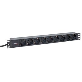 Блок розеток 19", 1U, 9 гнезд (Schuko), 16А, черный, кабель 2м (3х1,5мм), алюминий, TERACOM PRO TRP-HPD-16A-9SH-2MSH