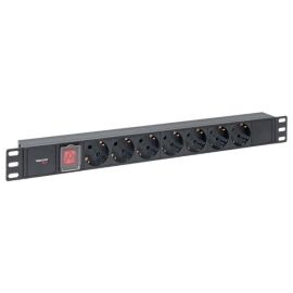 Блок розеток 19", 1U, 7 гнезд (Schuko), 10А, с выключателем, черный, без кабеля, алюминий, TERACOM PRO TRP-HPD-LS-10A-7SH-C14