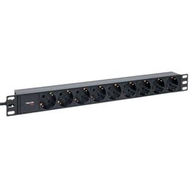 Блок розеток 19", 1U, 9 гнезд (Schuko), 10А, черный, кабель 2м (3х1,5мм), алюминий, TERACOM PRO TRP-HPD-10A-9SH-2MC14
