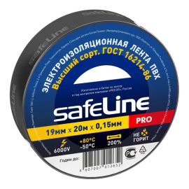 Изолента 0,15х19мм, 20м, черная, Safeline 9366