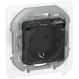 IEKINSPIRIA Розетка 1-местная с заземлением с защитными шторками и крышкой 16А IP44 6737491 черный м