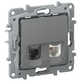 IEKETIKA Розетка двойная RJ11+RJ45 кат.5E UTP 6715521 мокрый асфальт IEK