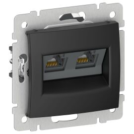IEKVALENA Розетка компьютерная двойная RJ45 категория 5Е UTP 6945341 черный матовый IEK