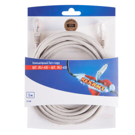 Патч-корд 4 пары, 2хRJ45, 5м, Кат.5e, UTP, серый, PVC, REXANT 06-3204