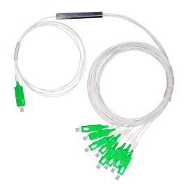 Делитель оптический PLC, 1х8, микрокорпус, 0,9мм, оконц., SC/APC, Cabeus FCT-PLC-1/8-9-SC/A-1.5-0.9