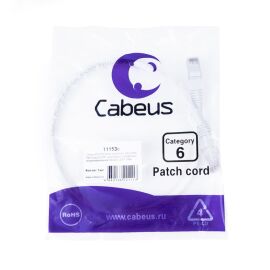 Патч-корд 4 пары, 2хRJ45, 0,3м, Кат.6, UTP, белый, LSZH, Cabeus PC-UTP-RJ45-Cat.6-0.3m-WH-LSZH