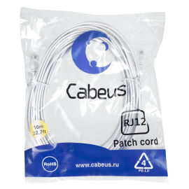 Патч-корд телефонный 2х6р4с, белый, PVC, 10м, Cabeus PC-TEL-RJ12-10m