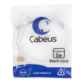 Патч-корд 4 пары, 2хRJ45, 0,5м, Кат.5e, UTP, белый, LSZH, Cabeus PC-UTP-RJ45-Cat.5e-0.5m-WH-LSZH