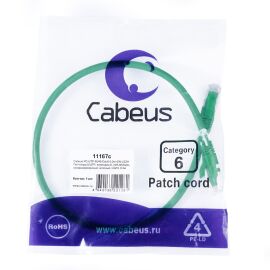 Патч-корд 4 пары, 2хRJ45, 0,3м, Кат.6, UTP, зеленый, LSZH, Cabeus PC-UTP-RJ45-Cat.6-0.3m-GN-LSZH
