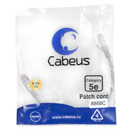 Патч-корд 4 пары, 2хRJ45, 0,3м, Кат.5e, FTP, серый, LSZH, Cabeus PC-FTP-RJ45-Cat.5e-0.3m-LSZH