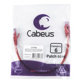 Патч-корд 4 пары, 2хRJ45, 0,3м, Кат.6, UTP, красный, LSZH, Cabeus PC-UTP-RJ45-Cat.6-0.3m-RD-LSZH