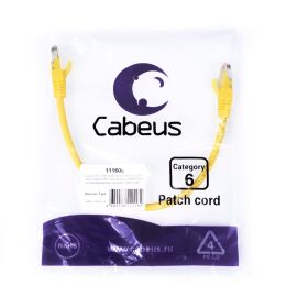 Патч-корд 4 пары, 2хRJ45, 0,3м, Кат.6, UTP, желтый, LSZH, Cabeus PC-UTP-RJ45-Cat.6-0.3m-YL-LSZH