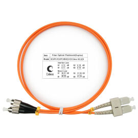 Шнур оптический SC/UPC-FC/UPC, МM, 62,5/125, 1м, Duplex, оранж., Cabeus FOP-62-SC-FC-1m