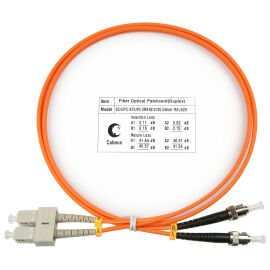 Шнур оптический SC/UPC-ST/UPC, МM 62,5/125, 1м, Duplex, оранж., Cabeus FOP-62-SC-ST-1m