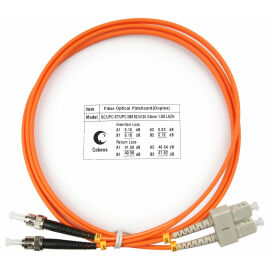 Шнур оптический SC/UPC-ST/UPC, МM, 62,5/125, 1,5м, Duplex, оранж., Cabeus FOP-62-SC-ST-1,5m