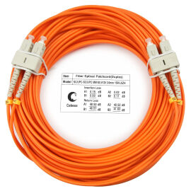 Шнур оптический SC/UPC-SC/UPC, МM, 62,5/125, 15м, Duplex, оранж., Cabeus FOP-62-SC-SC-15m