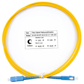 Шнур оптический SC/UPC-SC/UPC, SM, 1,5м, Simplex, желтый, Cabeus FOP(s)-9-SC-SC-1,5m
