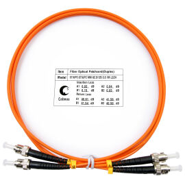 Шнур оптический ST/UPC-ST/UPC, МM, 62,5/125, 1м, Duplex, оранж., Cabeus FOP-62-ST-ST-1m