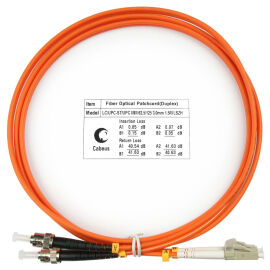 Шнур оптический LC/UPC-ST/UPC, МM, 62,5/125, 1.5м, Duplex, оранж., Cabeus FOP-62-LC-ST-1,5m