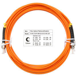Шнур оптический ST/UPC-ST/UPC, МM, 62,5/125, 5м, Duplex, оранж., Cabeus FOP-62-ST-ST-5m