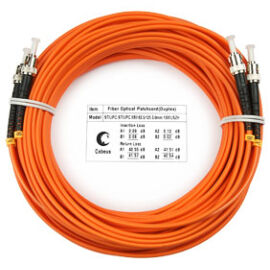 Шнур оптический ST/UPC-ST/UPC, МM, 62,5/125, 20м, Duplex, оранж., Cabeus FOP-62-ST-ST-20m