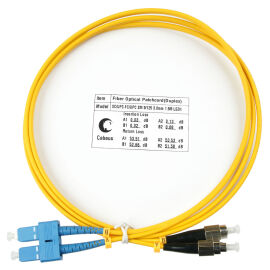 Шнур оптический SC/UPC-FC/UPC, SM, 1,5м, Duplex, желтый, Cabeus FOP(d)-9-SC-FC-1,5m
