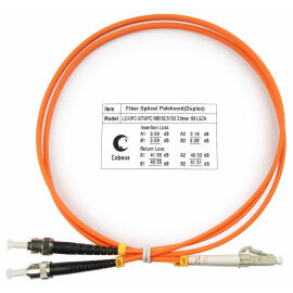 Шнур оптический LC/UPC-ST/UPC, МM, 62,5/125, 1м, Duplex, оранж., Cabeus FOP-62-LC-ST-1m
